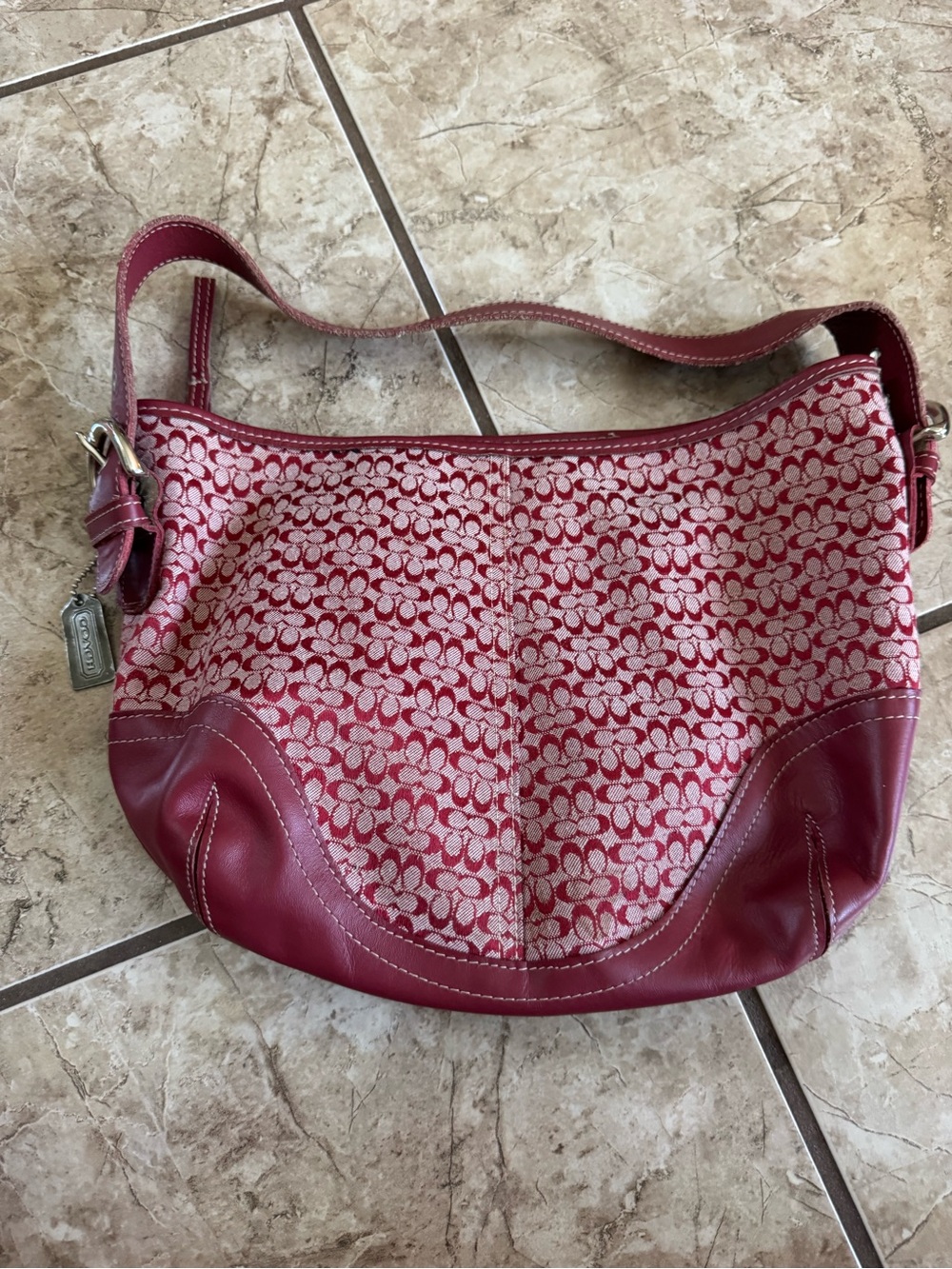Coach Pink Signature Jacquard and Leather Shoulder Bag - Picture 3 of 5